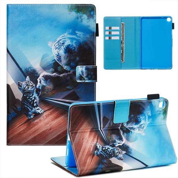 Samsung Galaxy Tab A 8.0 + S Pen (2019) stilig mønster lær flip etui - Cat og Tiger Refleksjon Multicolor