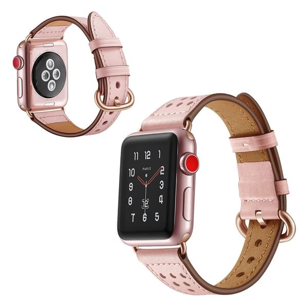 Apple Watch Series 5 40mm quality ægte læder Urrem - Lyserød Pink