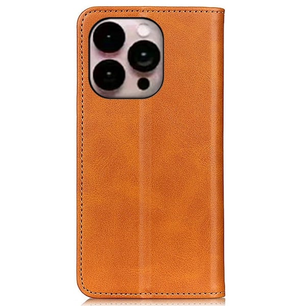 iPhone 14 Pro Max flip etui i ægte læder med pung – Brun Brown