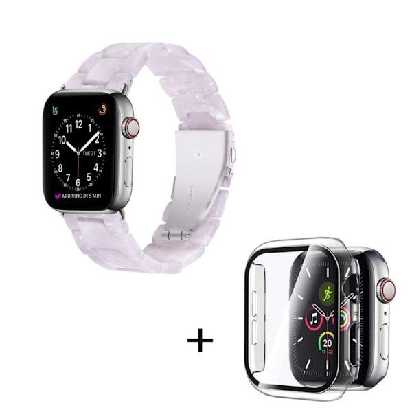 Apple Watch SE 2022 (44mm) klockarmband med 3 pärlor i resin och genomskinligt hölje - Vit Mix Vit