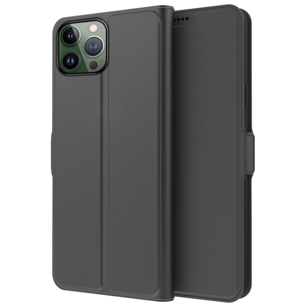 Smooth And Thin Premium Pu Nahkakotelo For iPhone 13 Pro - Musta Black