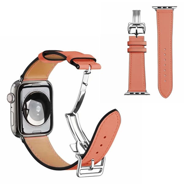 ægte læder sølv spænde rem til Apple Watch Series 6 / 5 40mm - Coral Red