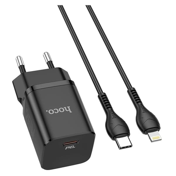 N19 Rigorous PD25W ladersett (Type-C til Lightning) (EU) - Svart Black