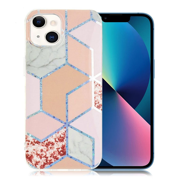 Marble design iPhone 13 Mini cover - Lyserød Rombe Multicolor