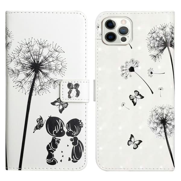 iPhone 16 Pro Max-etui Flip Wallet 3D-mønster lærdeksel - Barn Og Løvetann Black