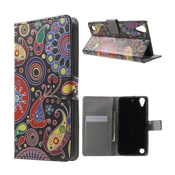Holberg læder-etui til HTC Desire 530 med kortholder og stander - Paisley mønster Multicolor