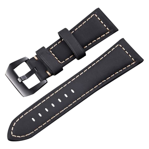 20 mm universalrem i ægte læder i retrostil - Sort / Sort Black