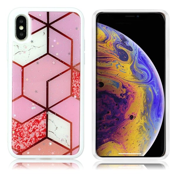 Marble iPhone Xs Max kuoret - Vaaleanpunainen timantti laatta ja tähdet Pink