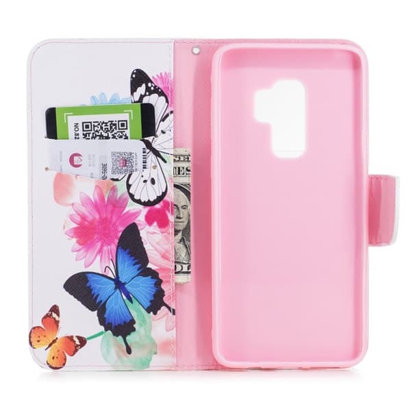 Samsung Galaxy S9 Plus Etui laget av kunstlær og silikon - Sommerfugler og blomster Multicolor