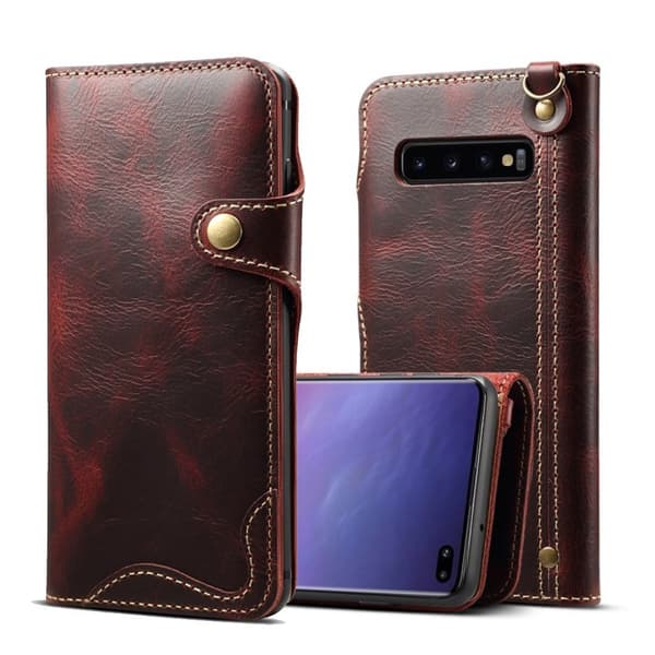 Samsung Galaxy S10 Plus aito nahkakotelo - Viininpunainen Red