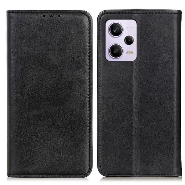 Flip Etui med Pung i Ægte Læder til Xiaomi Redmi Note 12 Pro - Sort Black
