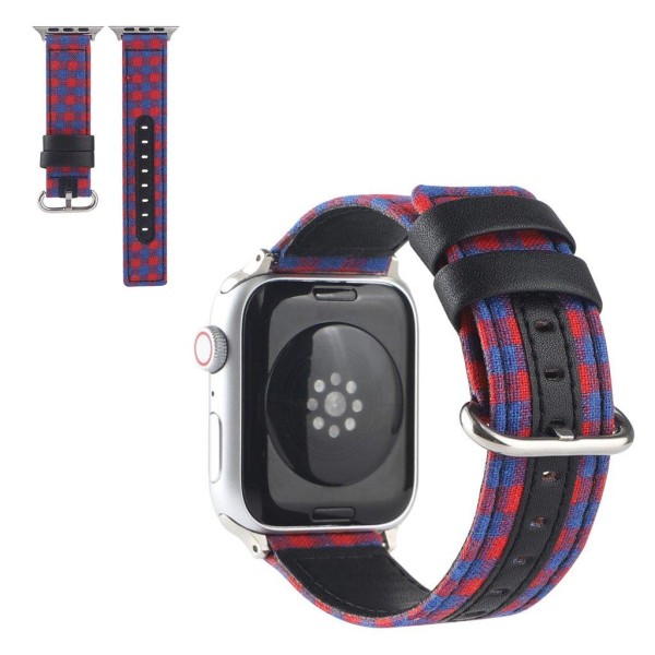 Apple Watch Series 6 / 5 44mm plaid nylon urrem - Rød / Blå Red