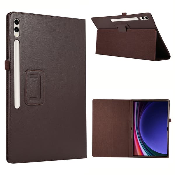 Samsung Galaxy Tab S10 Ultra Case Bi-Fold Stand Leather Tablet Cover Litchi Texture - Brown Brown