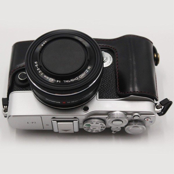 Olympus PEN E-P7 leather cover with battery opening - Black Black