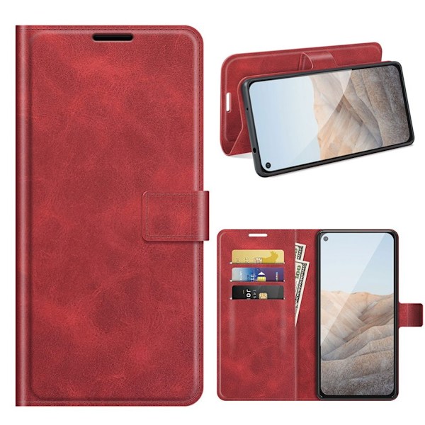 Wallet-style Lær Etui til Google Pixel 5a - Rød Red