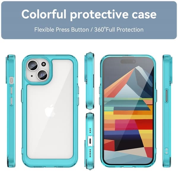 iPhone 15 Plus smart akryl cover - Gennemsigtig Blå Blue