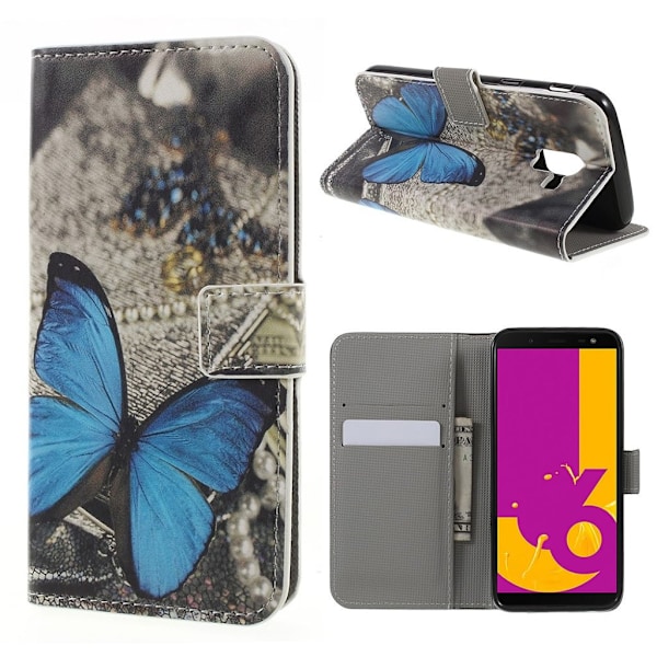 Butterfly läder Samsung Galaxy J6 (2018) fodral - Blå Blå