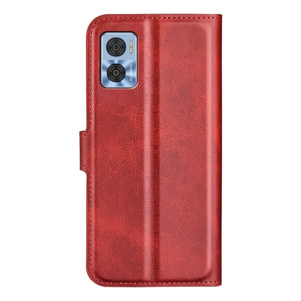 Hållbart konstläder Motorola Moto E22 fodral med plånbok - Röd Röd