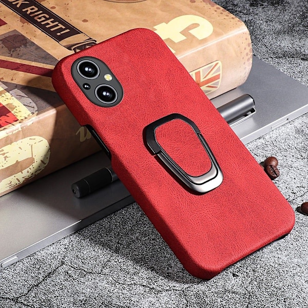 Iskunkestävä nahkasuojus soikealla jalustalla OnePlus Nord N20 5G:lle - Punainen Red