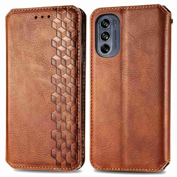 Nahkakotelo With A Stylish Rhombus Imprint For Motorola Moto G62 5G - Ruskea Brown