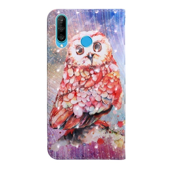 Huawei P30 Lite pattern leather case - Owl Multicolor