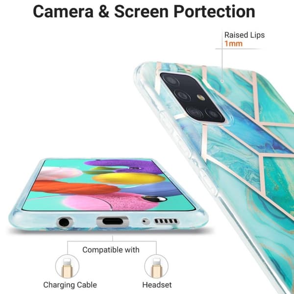 Marble Samsung Galaxy A51 Etui - Cyan / Blå Green