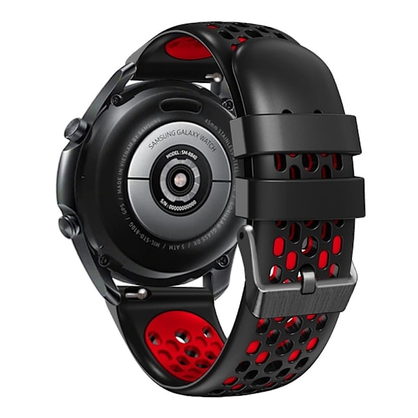 22mm Universal kaksivärinen viisirivinen reikätyylinen silikonikellohihna - Musta / Punainen Red