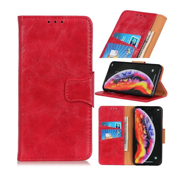 Crazy Horse Samsung Galaxy A50 pung læder etui - Rød Green