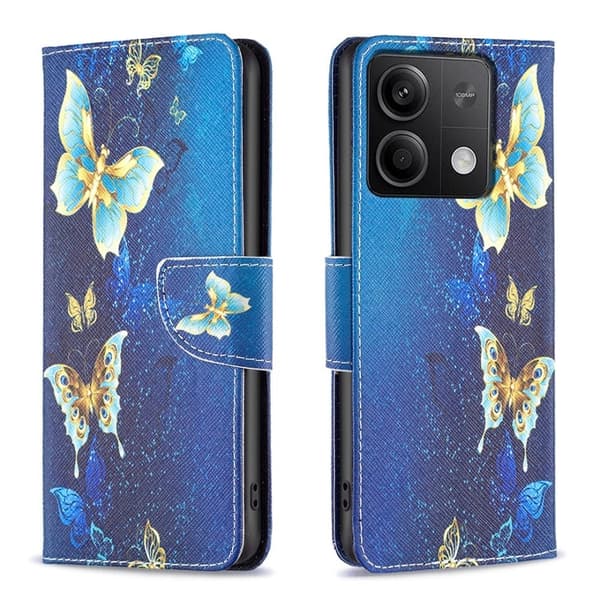 Wonderland Xiaomi Redmi Note 13 4G flip etui - Gyldne Sommerfugle Blue