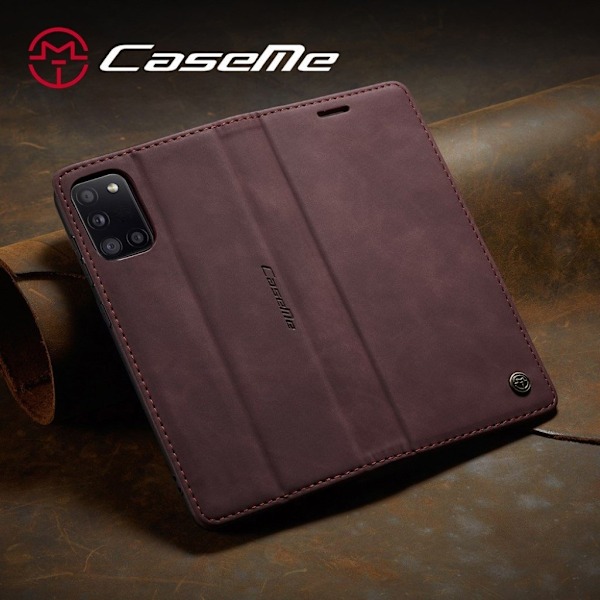 CaseMe Samsung Galaxy A31 vintage-kotelo - Viininpunainen Red