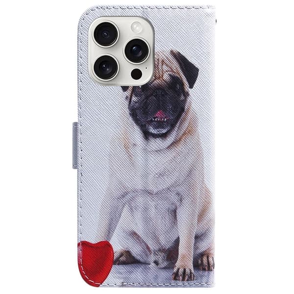 iPhone 16 Pro Max Etui med pung Pattern Print Leather Phone Cover - Hund White