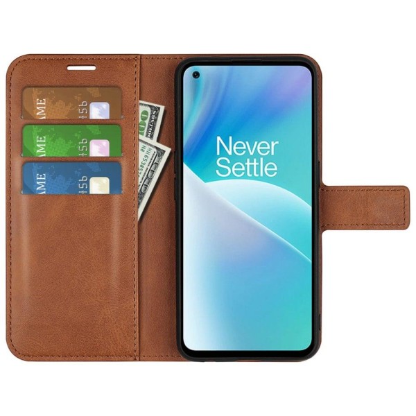 OnePlus Nord 2T nahkainen lompakokkotelo - Vaalean Ruskea Brown