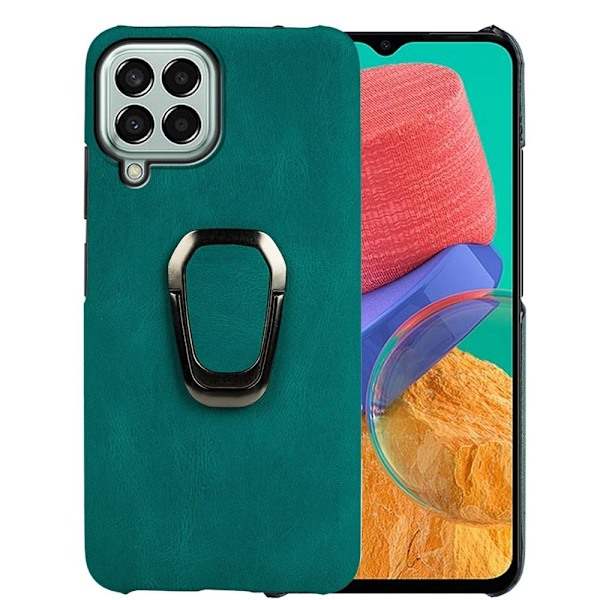Stötsäkert läderfodral med oval kickstand för Samsung Galaxy M33 5G - Mörkgrön Grön