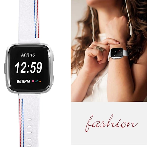 Fitbit Versa 2 / Versa Lite Cowhide skinnklokkerem med sømmer - Hvit White