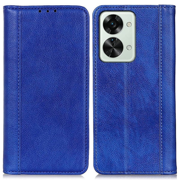 Äkta läder OnePlus Nord 2T fodral med magnetisk stängning Blå