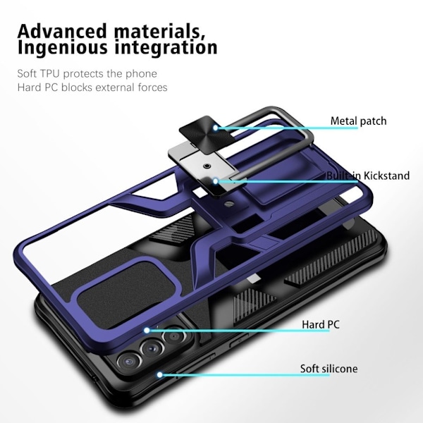Støtsikker Hybrid Deksel med Kickstand til Samsung Galaxy A72 5G - Mørkeblå Blue