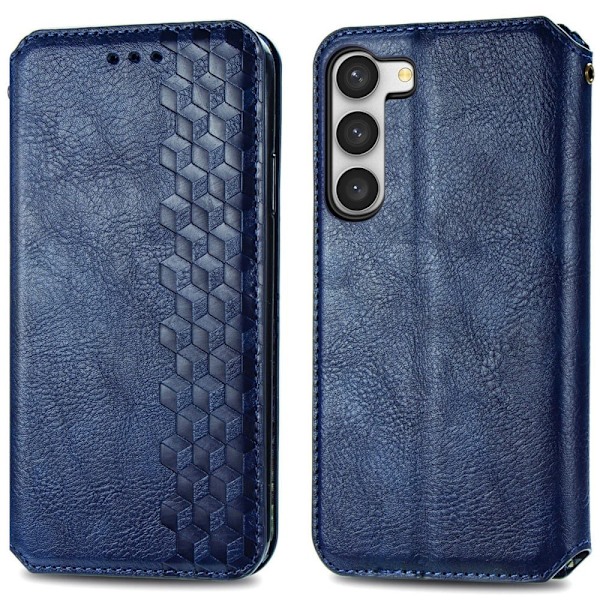 Läderfodral med A Snygg Rhombus Avtryck till Samsung Galaxy S23 Plus - Blå Blå
