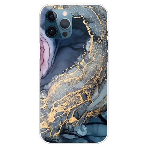 Marmormotiv iPhone 14 Pro Max skal - Blå På Gyllene Stänk Marmor multifärg
