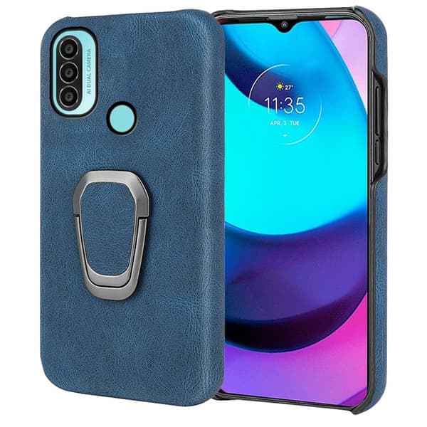 Stötsäkert läderfodral med oval kickstand för Motorola Moto E30 / E20 / E40 - Blå Blå