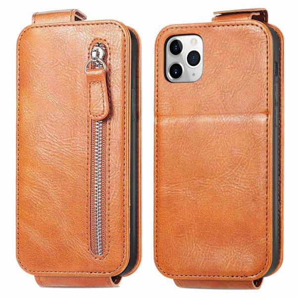 Lodret iPhone 11 Pro Max flip etui med lynlås - Brun Brown