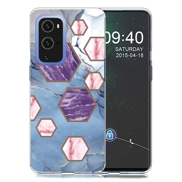 Marble OnePlus 9 Pro Etui - Sekskant Fragmenter i Blå Multicolor