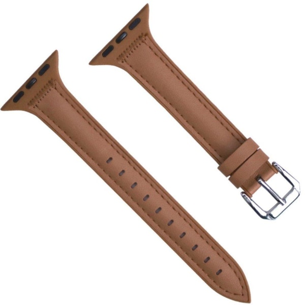 Apple Watch Series 5 44mm silikone læderarmbånd - Brun Brown