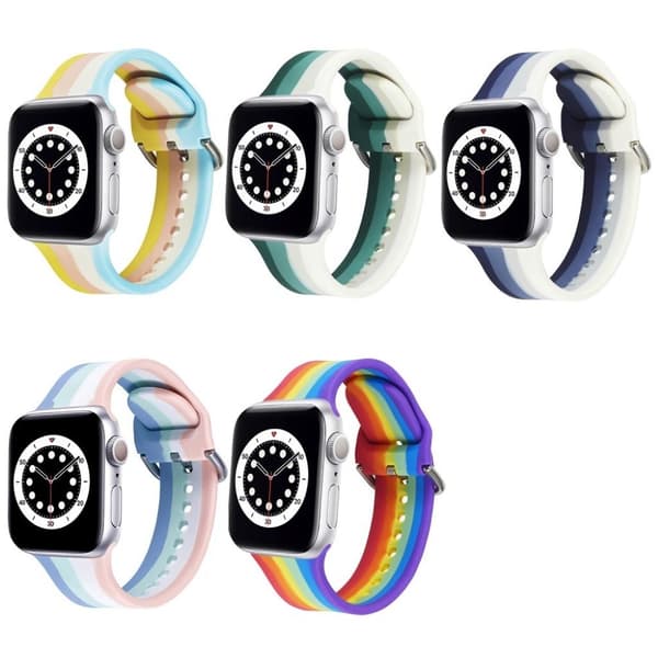 Apple Watch 40 mm regnbågsrandigt klockarmband i silikon - Blå Blå