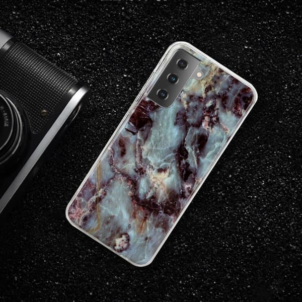 Marmormotiv Samsung Galaxy S21 Plus 5G skal - Grön Och Röd Marmor multifärg