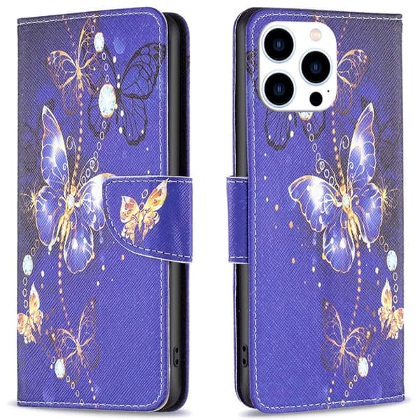 Wonderland iPhone 16 Pro flip etui - Lilla Sommerfugle Purple