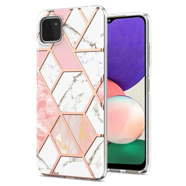 Marmormotiv Samsung Galaxy A22 5G skal - Rosa / Vit Rosa