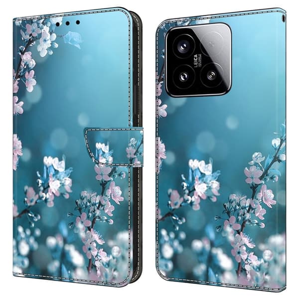 Xiaomi 15 Case 3D Pattern Vegansk Læder Wallet Phone Cover with Stand - Blomsterblomster Blue