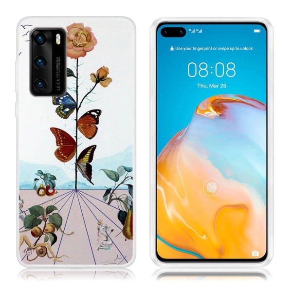 Deco Huawei P40 etui - Sommerfugl og Blomst Multicolor