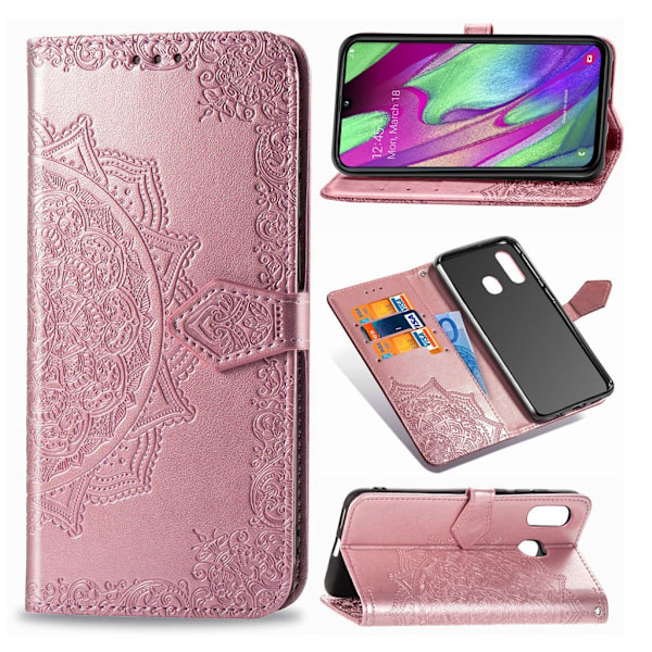 Mandala läder Samsung Galaxy A40 fodral - Rosa Rosa