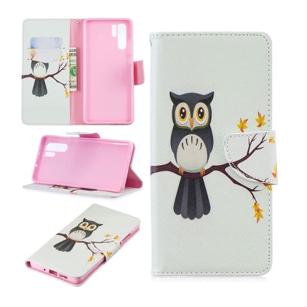 Huawei P30 Pro kuosillinen nahkainen flip Suojakotelo - Pöllö Oksalla Multicolor